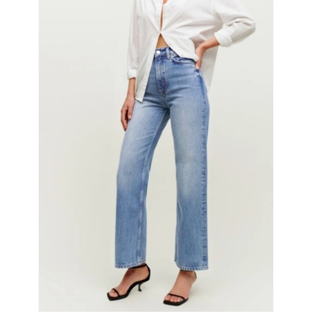 Reformation Wilder High Rise Wide Leg Cropped Jeans Size 27 Light Wash Dillon?